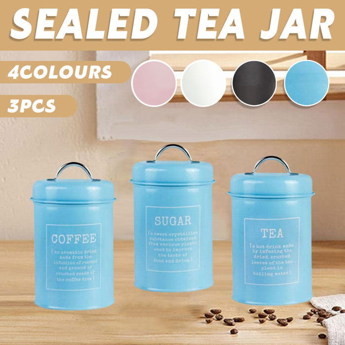 3 Pcs Airtight Storage Jars with Handles Tea Coffee Sugar