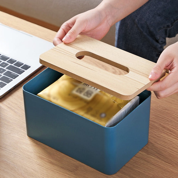 Wooden Tissue Box Cover PP + Wood European Style 4 Colours 20.5 x 12 x 10 cm
