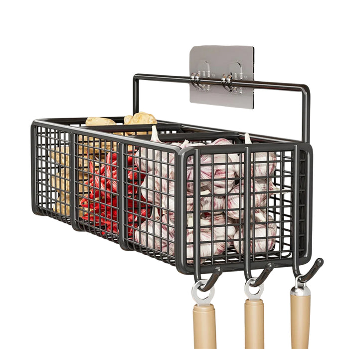 Wall Mount Iron Storage Rack 3-Grid with No-Drill Adhesive