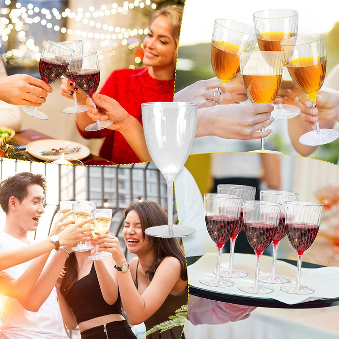 8 Pcs Plastic Wine Glasses 210ml Twill Design Transparent