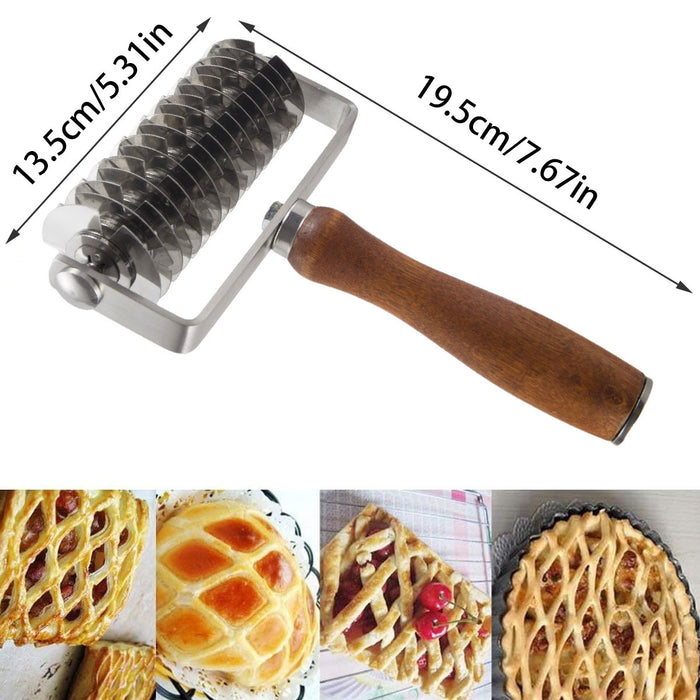 Pastry Lattice Roller Cutter Stainless Steel Wood Handle 19.5cm