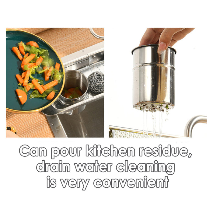 Retractable Sink Draining Rack With Filter Cup Silver Black