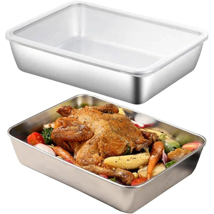 2pcs Stainless Steel Food Storage Containers With Lid, 55x200x55mm