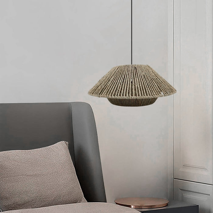 Hand-Woven Paper Rope Pendant Lampshade Yellow 30×12.5 cm