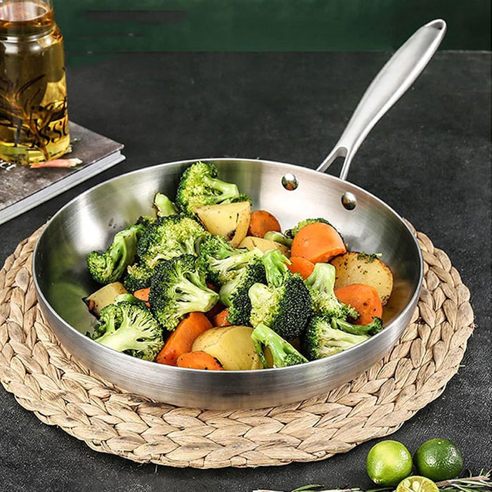 304 Uncoated Stainless Steel Wok Pan Triple-Layer Base for Induction and Gas Stove