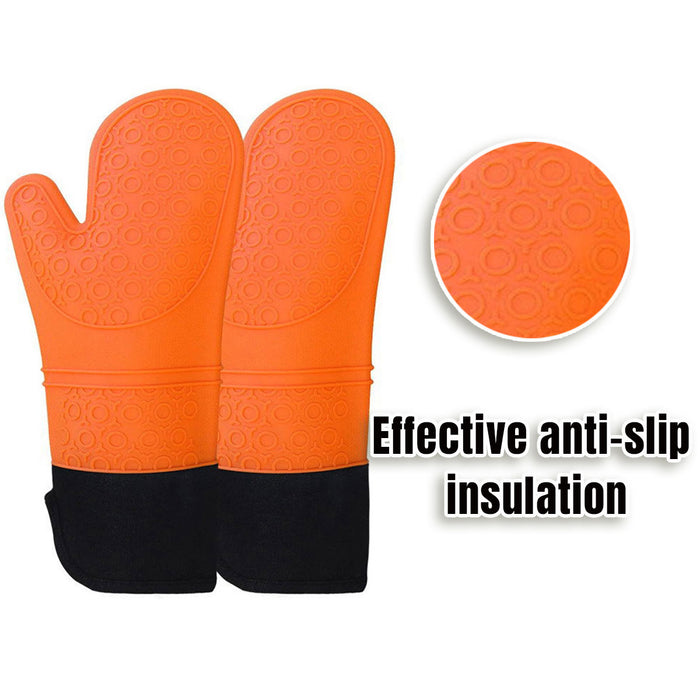 2 Pcs Insulated Oven Mitts Heat-Resistant Silicone with Lining