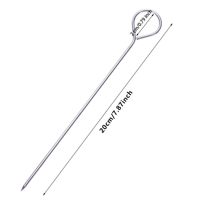 12 Pcs Metal BBQ Skewers Stainless Steel 20cm Looped Handles