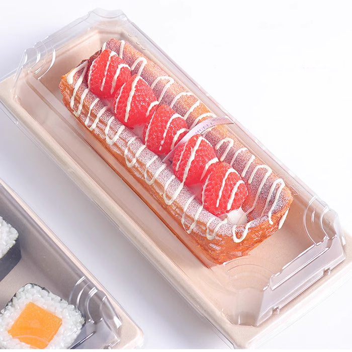 50 Pcs Biodegradable Sushi Boxes with Clear Lid Leak-Proof Natural Beige 8 Sizes
