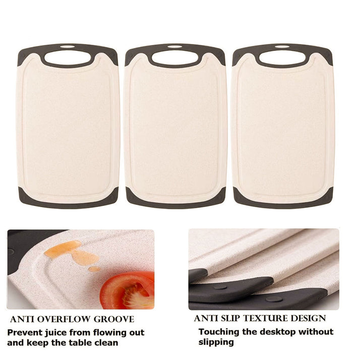 3PCS Wheat Straw Cutting Board Set Non Slip Juice Grooves