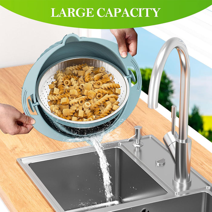 Stainless Steel Drainer Basket With Double Layer Blue