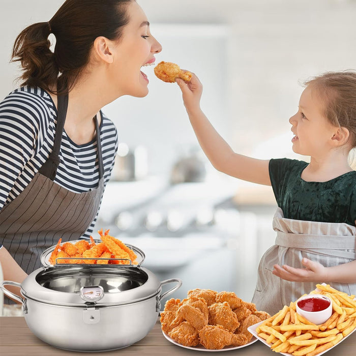 304 Stainless Steel Japanese Tempura Fryer 4.2L Oil-Saving with Thermometer