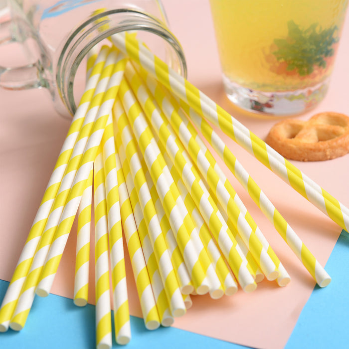 125pcs Biodegradable Paper Straws Mixed Stripe Colours