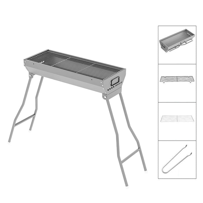 Large Outdoor Folding Barbecue Grill Iron 117 x 29 x 75 cm with Tongs