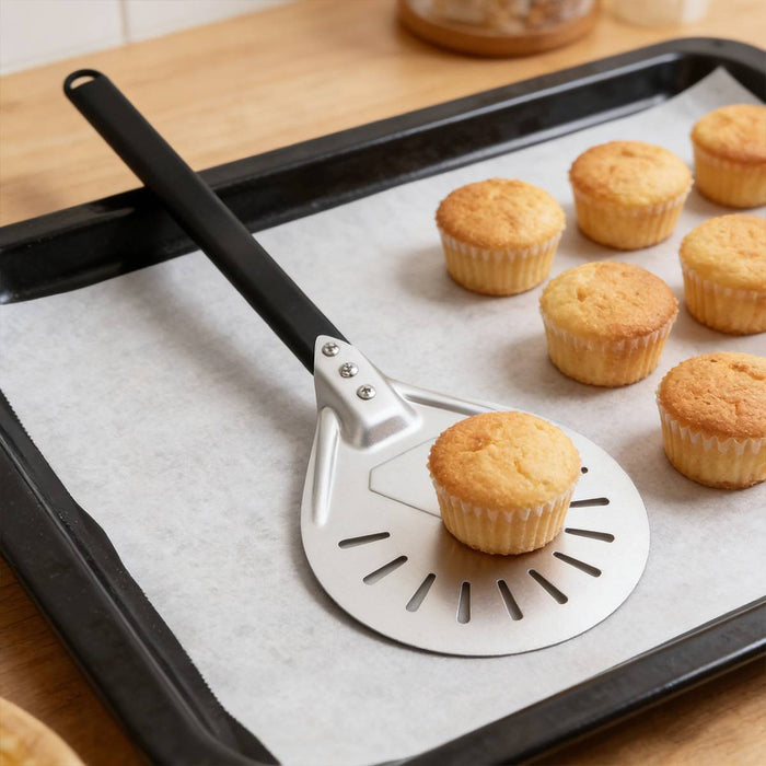 304 Stainless Steel Perforated Pizza Peel with Wooden Handle 3 Sizes 7 in / 8 in / 9 in