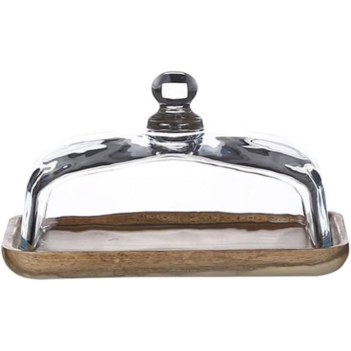 Wooden Square Cake Tray with Glass Cover Dessert Stand