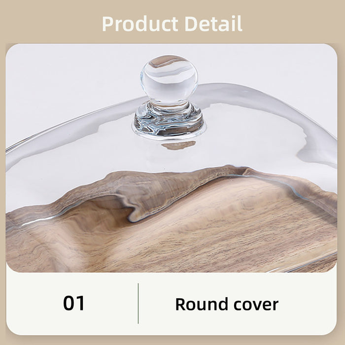 Wooden Square Cake Tray with Glass Cover Dessert Stand