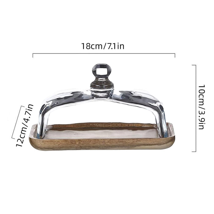 Wooden Square Cake Tray with Glass Cover Dessert Stand