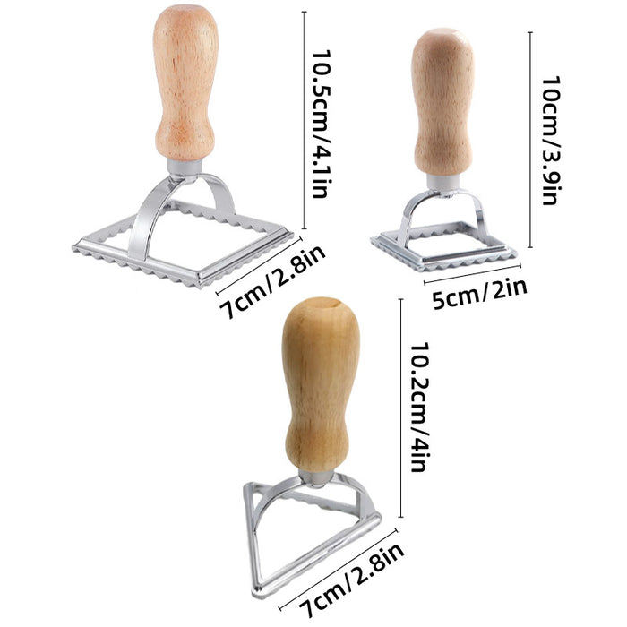 3 Pcs Embossed Dumpling Biscuit Mould Set Zinc Alloy Wood Handle