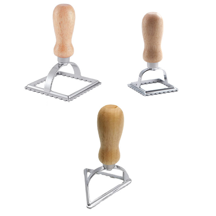 3 Pcs Embossed Dumpling Biscuit Mould Set Zinc Alloy Wood Handle