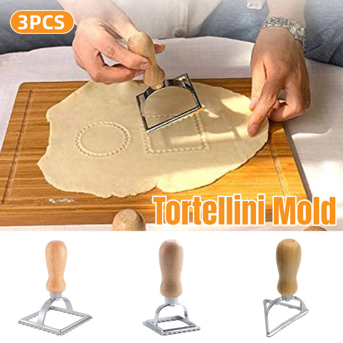 3 Pcs Embossed Dumpling Biscuit Mould Set Zinc Alloy Wood Handle
