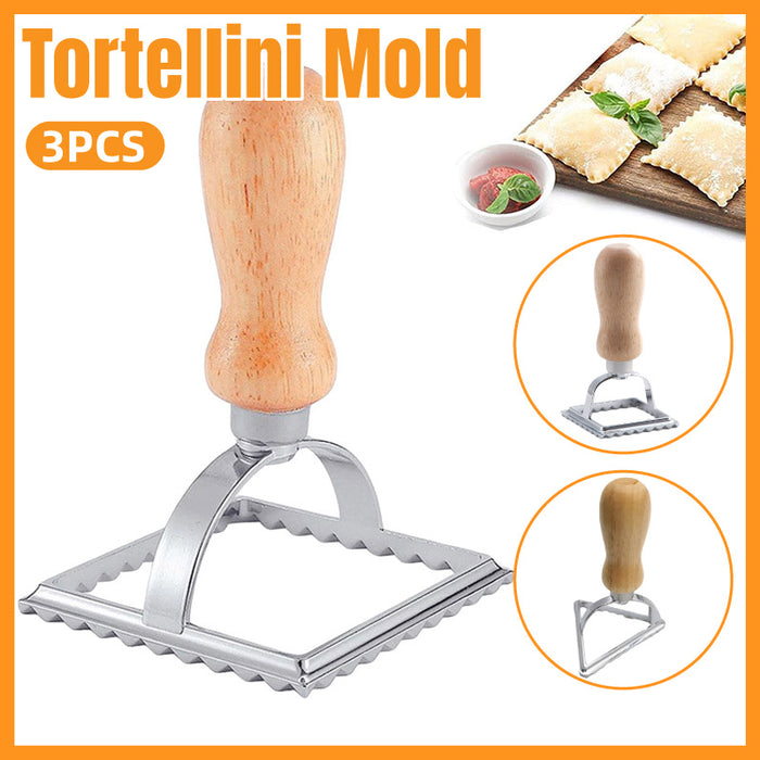 3 Pcs Embossed Dumpling Biscuit Mould Set Zinc Alloy Wood Handle