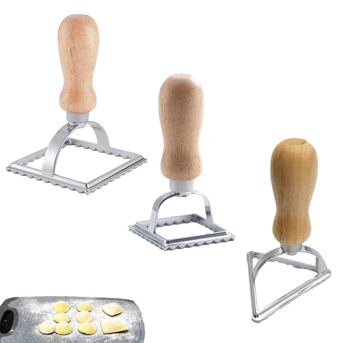 3 Pcs Embossed Dumpling Biscuit Mould Set Zinc Alloy Wood Handle