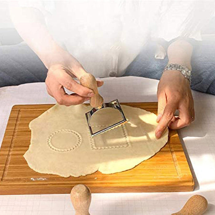 3 Pcs Embossed Dumpling Biscuit Mould Set Zinc Alloy Wood Handle