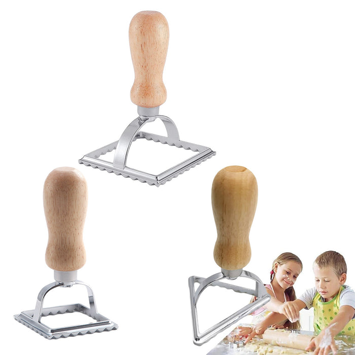 3 Pcs Embossed Dumpling Biscuit Mould Set Zinc Alloy Wood Handle
