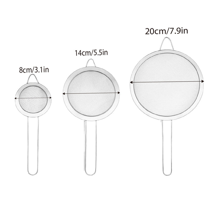 3 Pcs Stainless Steel Flour Sifter Fine Mesh Strainer Set