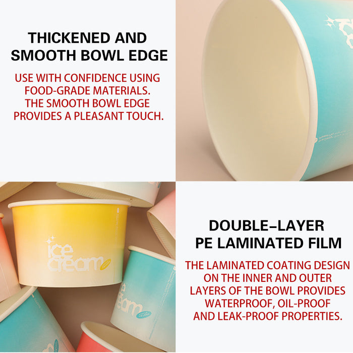 100 Pcs 4oz Paper Ice Cream Cups Waterproof Oil-Proof