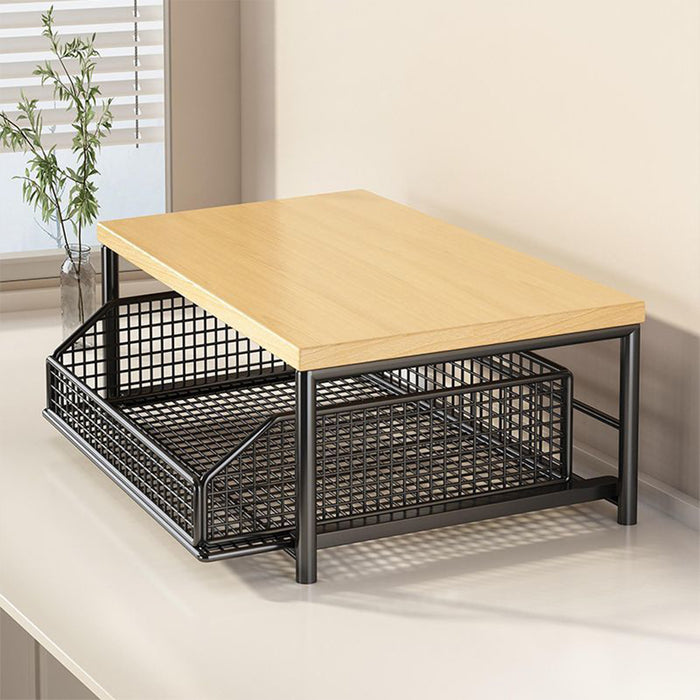Kitchen Countertop Storage Rack With Drawer Iron Wood