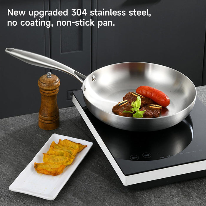 304 Uncoated Stainless Steel Wok Pan Triple-Layer Base for Induction and Gas Stove