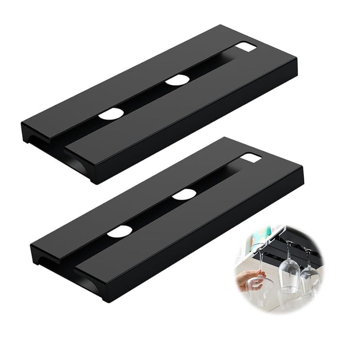 2 Pcs Under-Cabinet Wine Glass Hanging Rack Black HIPS