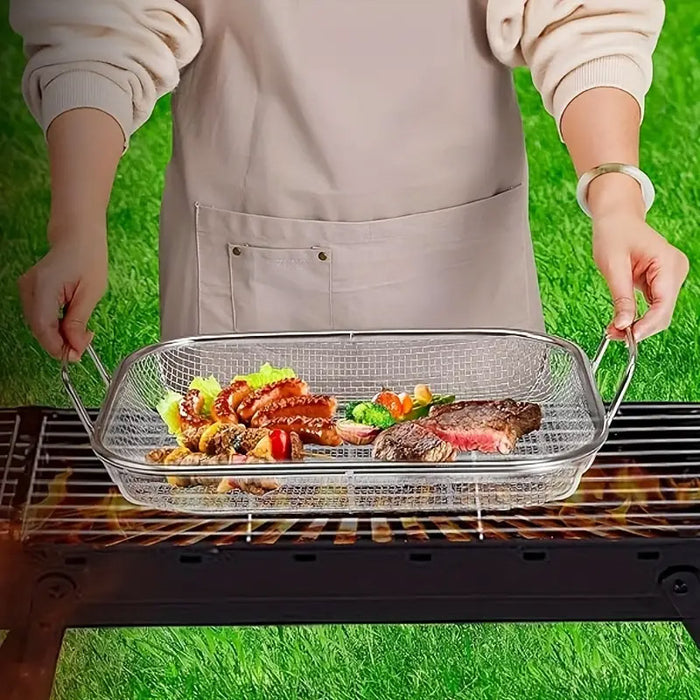 Stainless Steel Barbecue Basket Mesh Tray With Handle