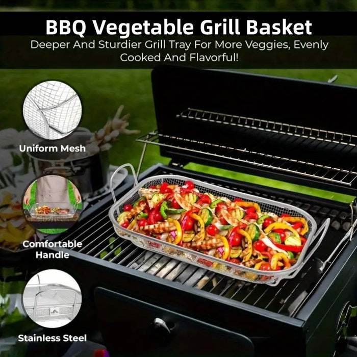 Stainless Steel Barbecue Basket Mesh Tray With Handle