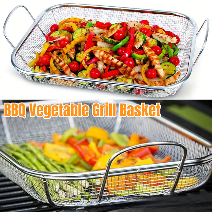 Stainless Steel Barbecue Basket Mesh Tray With Handle