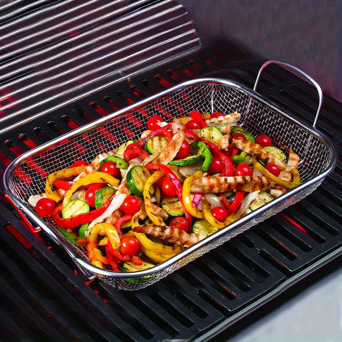 Stainless Steel Barbecue Basket Mesh Tray With Handle