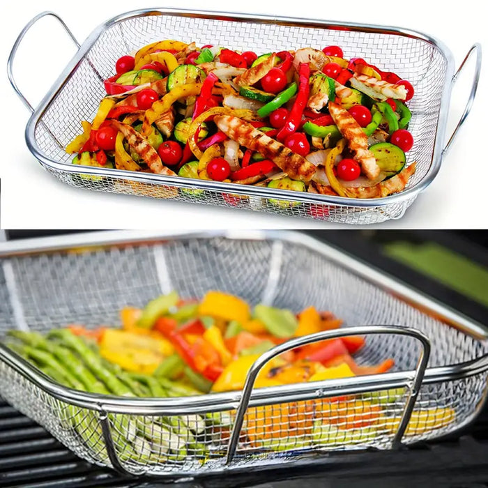 Stainless Steel Barbecue Basket Mesh Tray With Handle