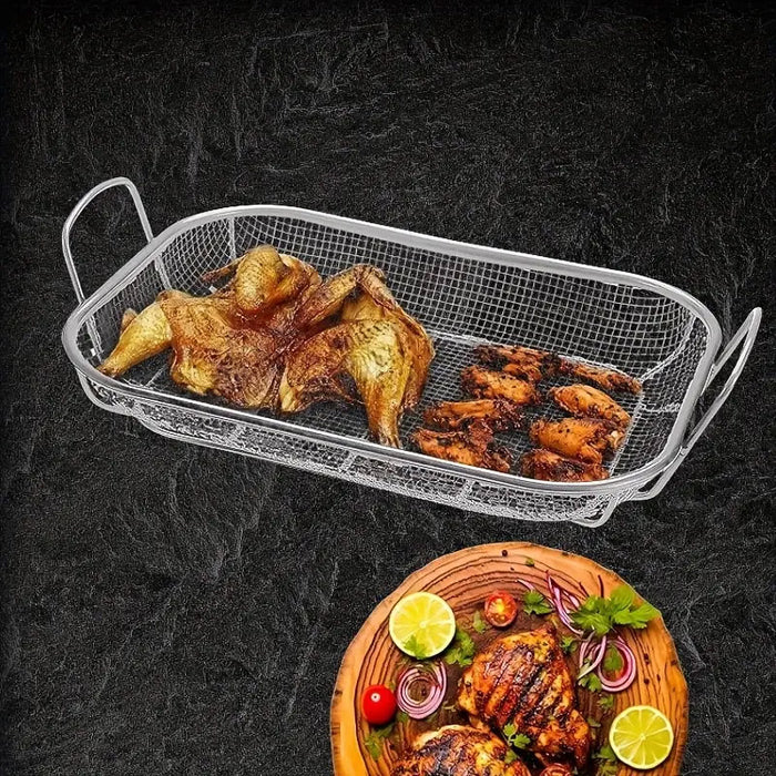 Stainless Steel Barbecue Basket Mesh Tray With Handle