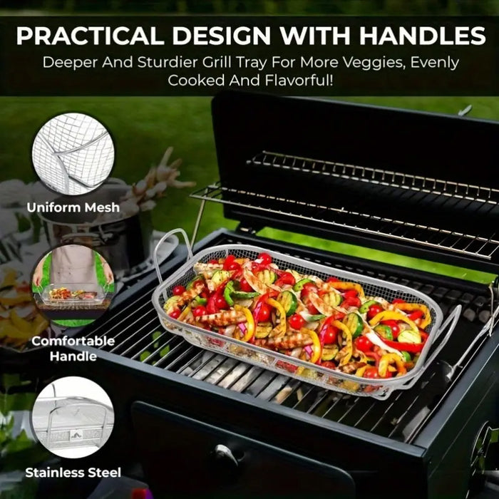 Stainless Steel Barbecue Basket Mesh Tray With Handle