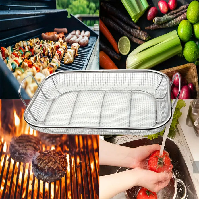 Stainless Steel Barbecue Basket Mesh Tray With Handle
