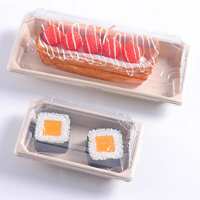 50 Pcs Biodegradable Sushi Boxes with Clear Lid Leak-Proof Natural Beige 8 Sizes