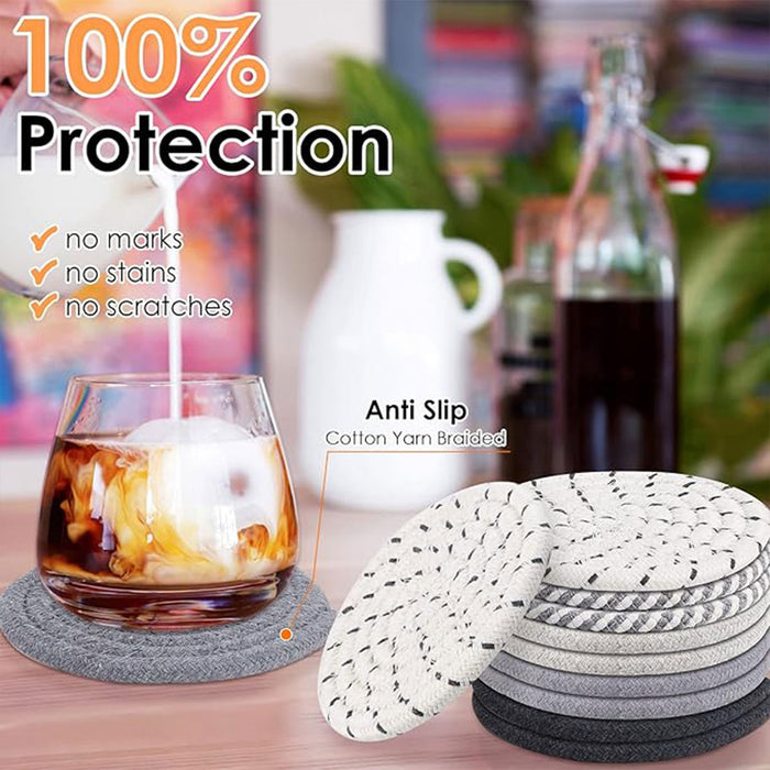 8pcs Round Cotton Woven Coaster, Dining Table Mat