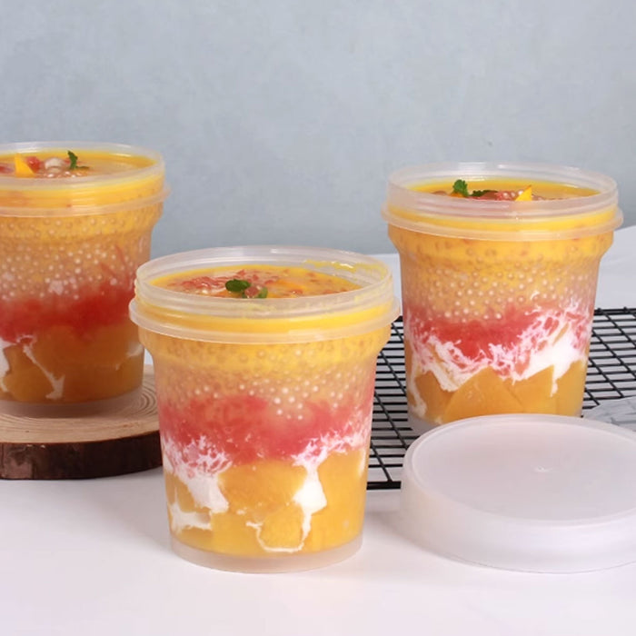 50 Pcs Dessert Takeaway Cups with Double Lids 300ml 500ml
