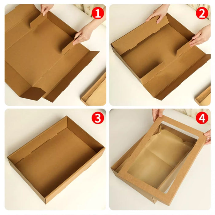 10 Pcs Camping Picnic Bento Boxes with Clear Window Eco-Friendly Cowhide Paper