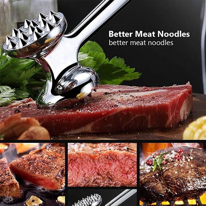 Stainless Steel Double-Sided Meat Tenderiser Hammer with Non-Slip Handle