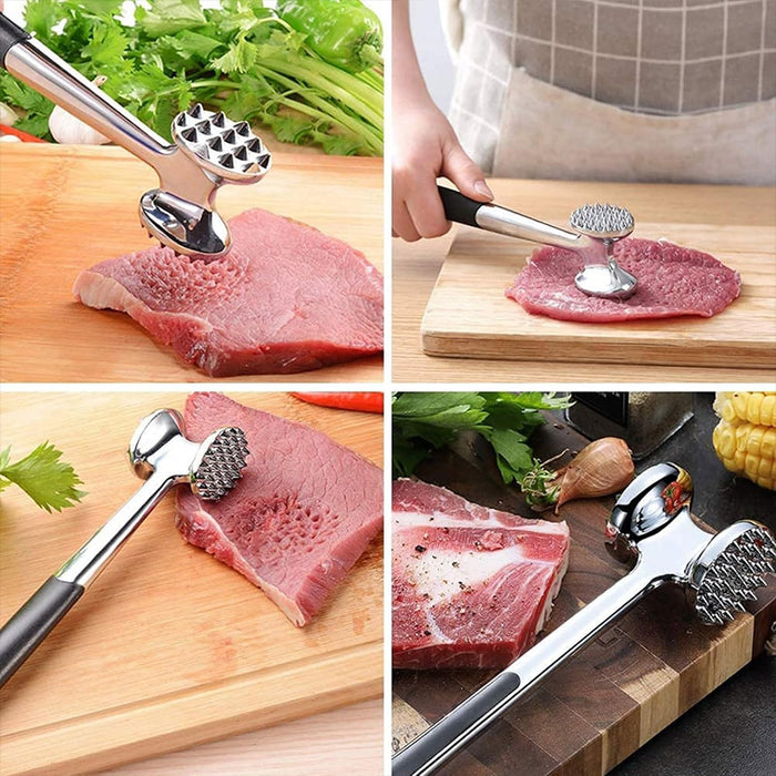 Stainless Steel Double-Sided Meat Tenderiser Hammer with Non-Slip Handle