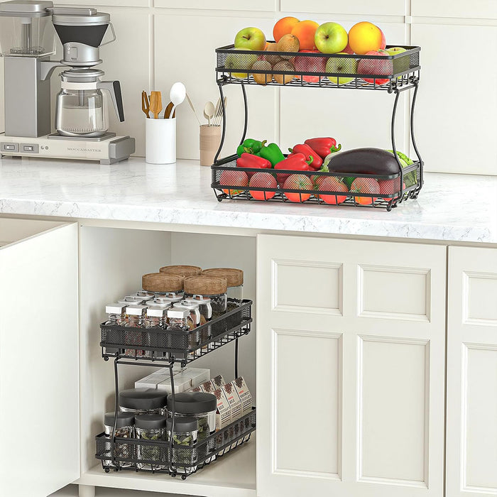 2 Tier Storage Basket Rack Carbon Steel Black 37cm