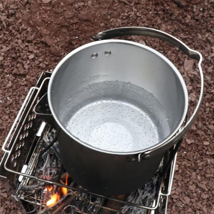 1.2L Stainless Steel Camping Kettle with Lid for Hiking Picnic