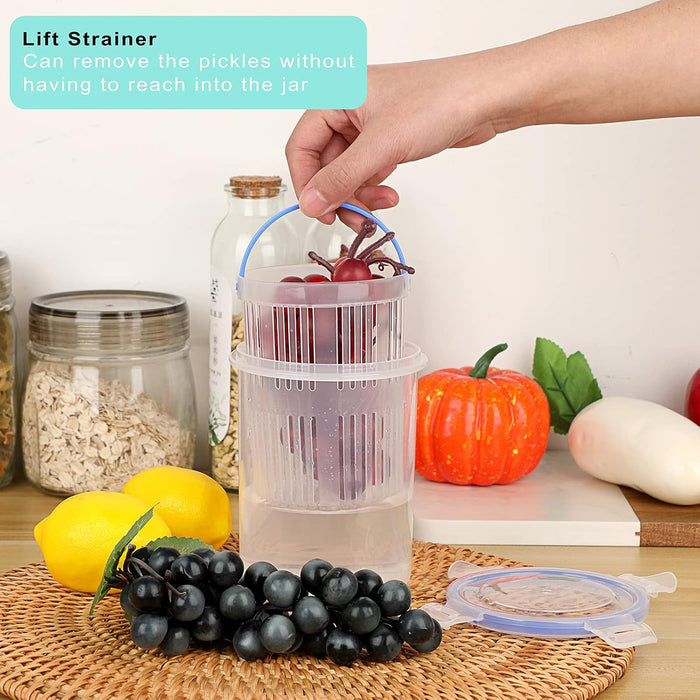 Pickle Jar with Drainage Basket and Flip-Top Airtight Lid
